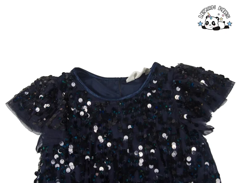 LEZONKIDS - Customizable Latest American Stylish Ruffle Sleeves Sequin Dress Multi Color Shiny Girls Party Dress